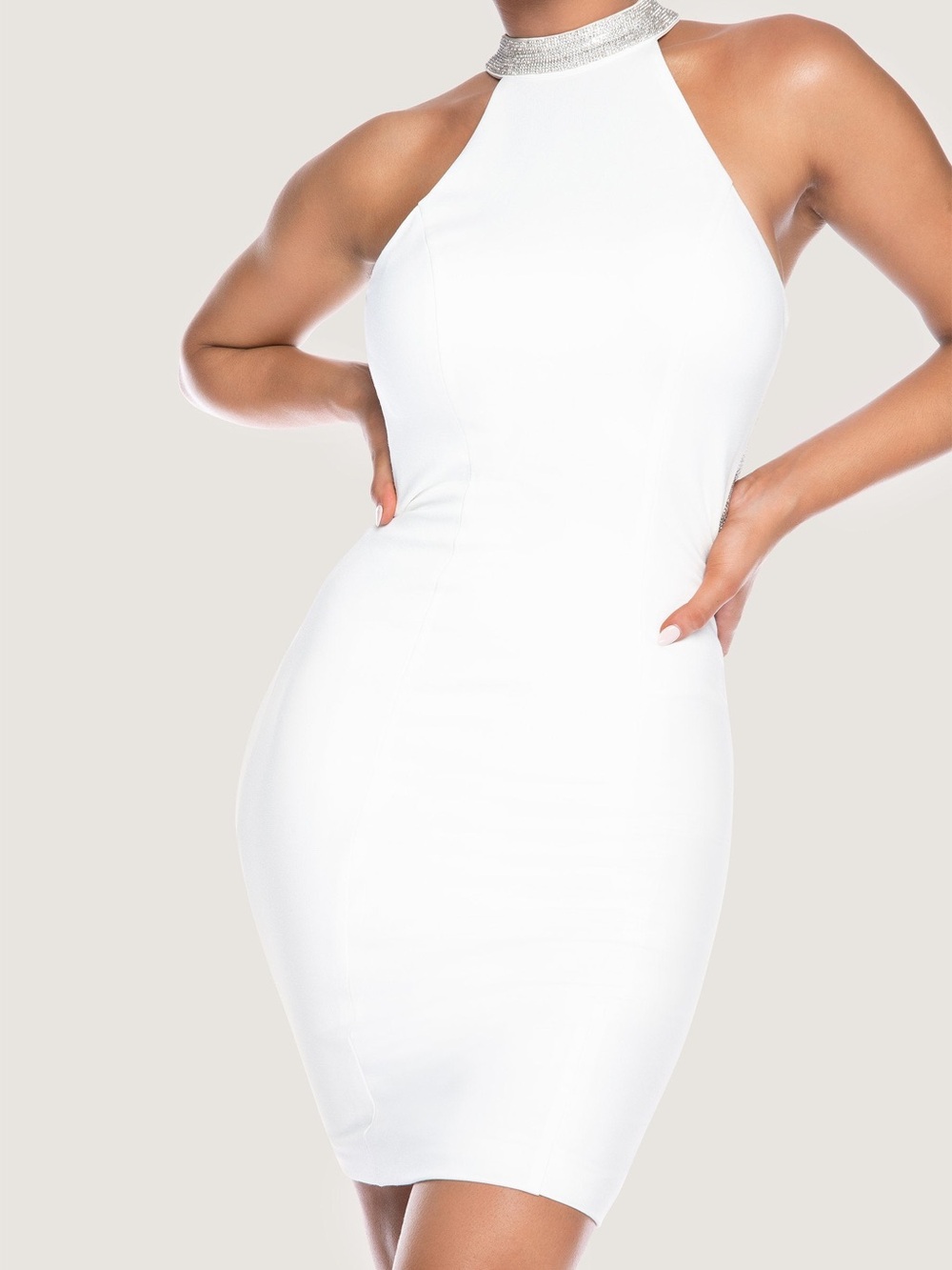 Meshki Stephanie Diamante Back Mini Dress White Size S